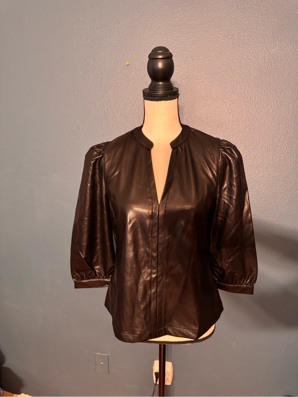 Philosophy Black Faux Leather Puff-Sleeve Jacket